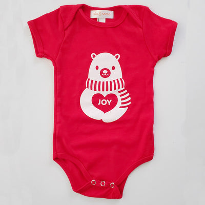 Hand Screen Printed Polar Bear JOY Baby SHORT SLEEVE Onesie