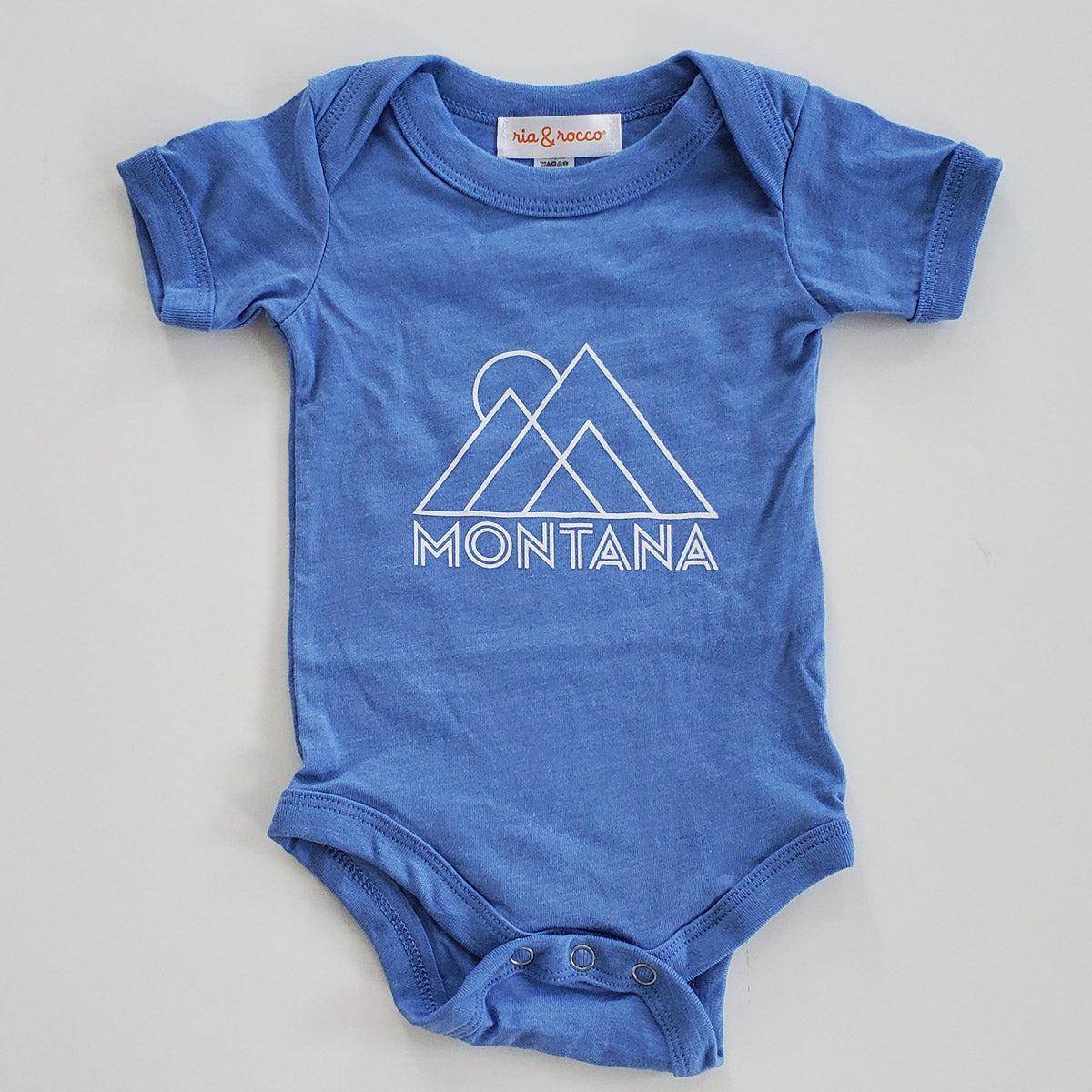 Hand Screen Printed Montana Graphic Heather Blue Baby Onesie