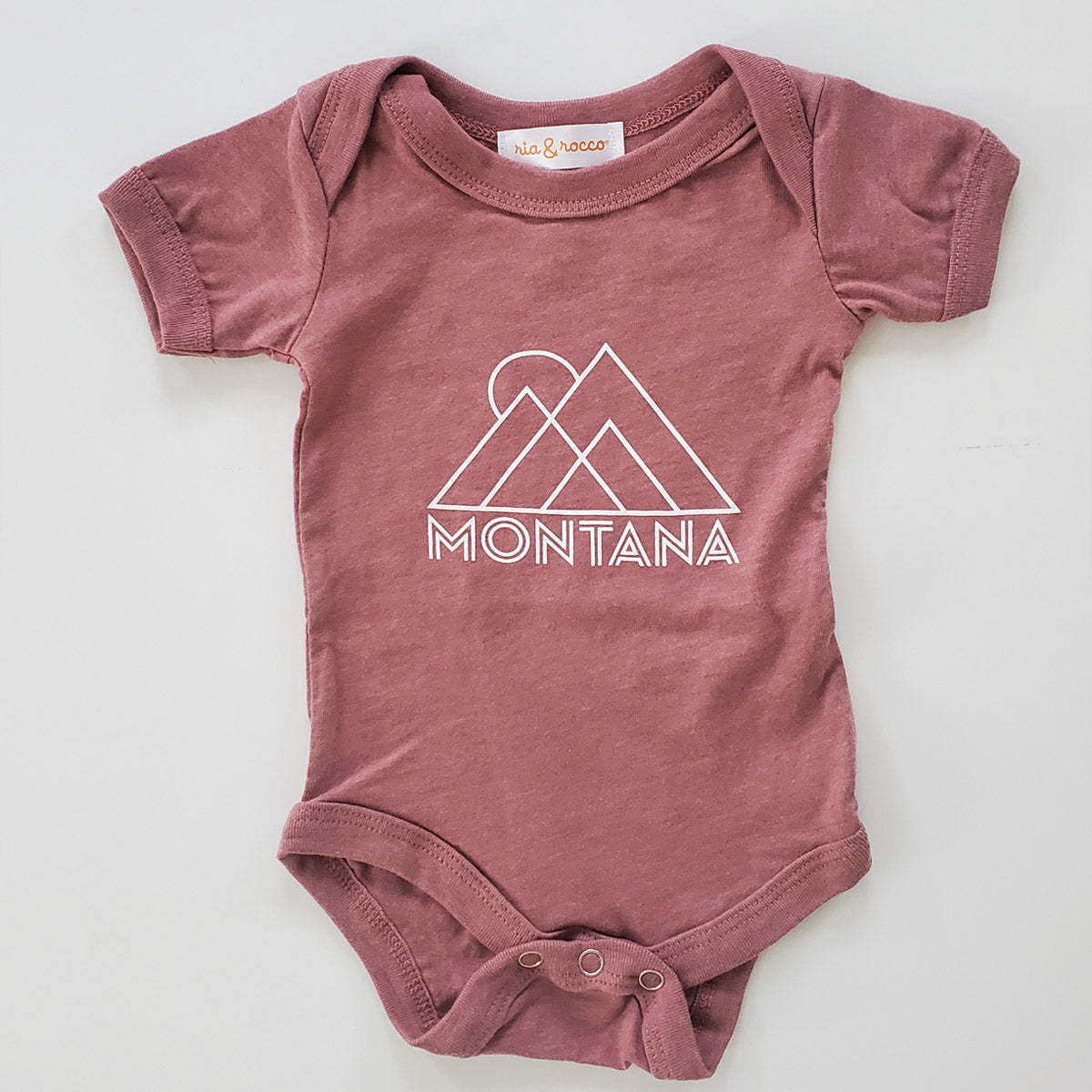 Hand Screen Printed Montana Graphic Heather Mauve Baby Onesie