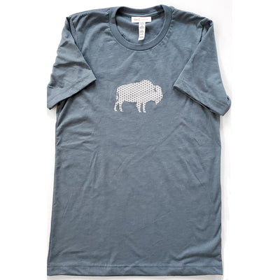 Hand Screen Printed Bison with Pattern Slate Blue Heather Unisex/Mens T-Shirt