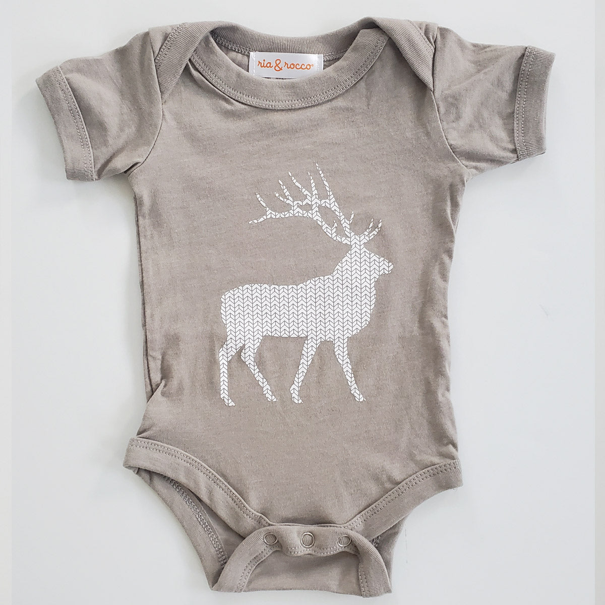 Hand Screen Printed Elk with Pattern Heather Stone Baby Onesie