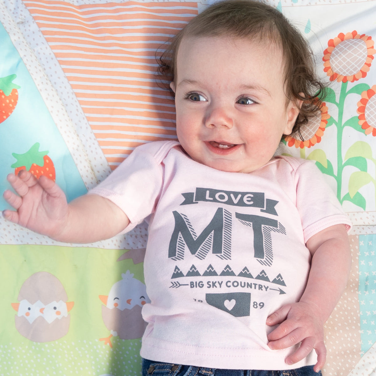 Hand Screen Printed Love Montana Light Pink Baby T-Shirt