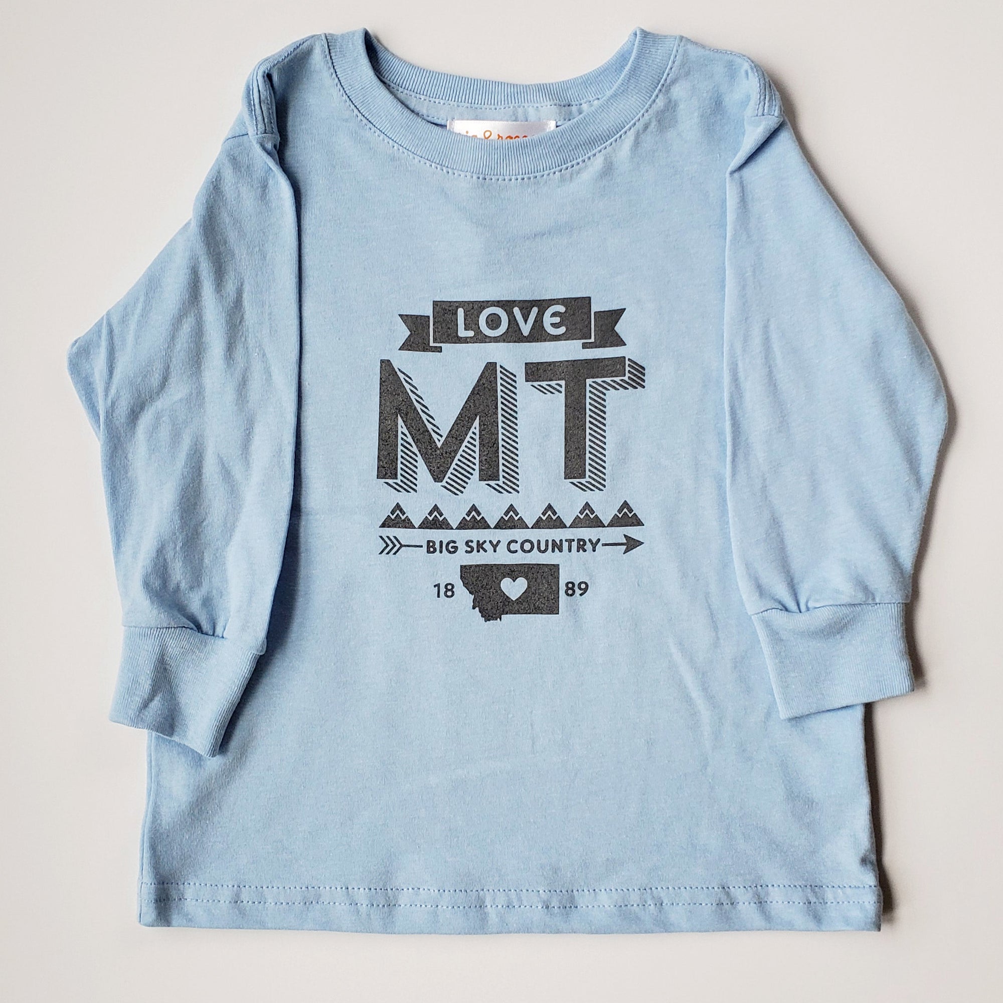 Hand Screen Printed Love Long & ria rocco Blue Montana Sleeve - Kids T-Shirts