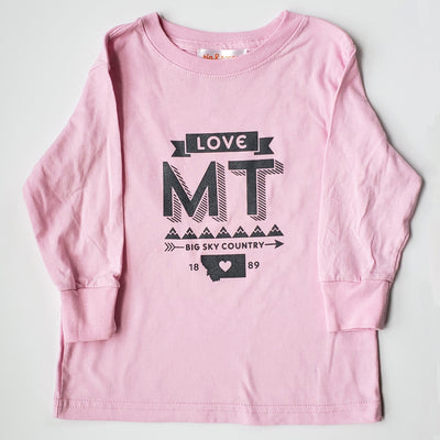 Hand Screen Printed Love Montana Long Sleeve Pink Kids T-Shirts