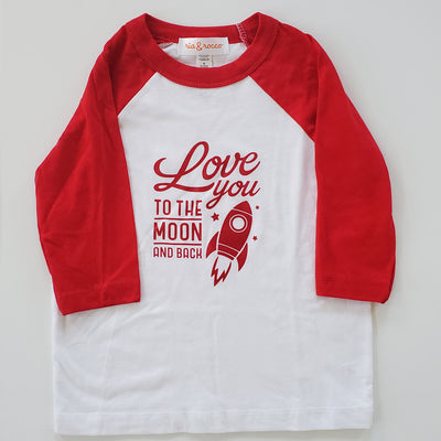 Hand Screen Printed Love You to the Moon Kids 3/4 Long Sleeve Baseball T-Shirt