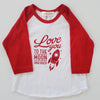 Hand Screen Printed Love You Rocket Baby and Kids 3/4 Red Long Sleeve Raglan T-Shirt