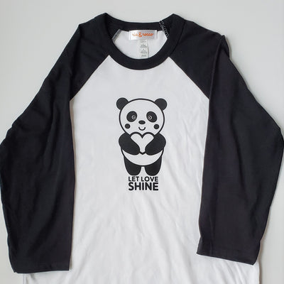 Hand Screen Printed Panda Let Love Shine Adult/Unisex 3/4 Long Sleeve Baseball T-Shirt