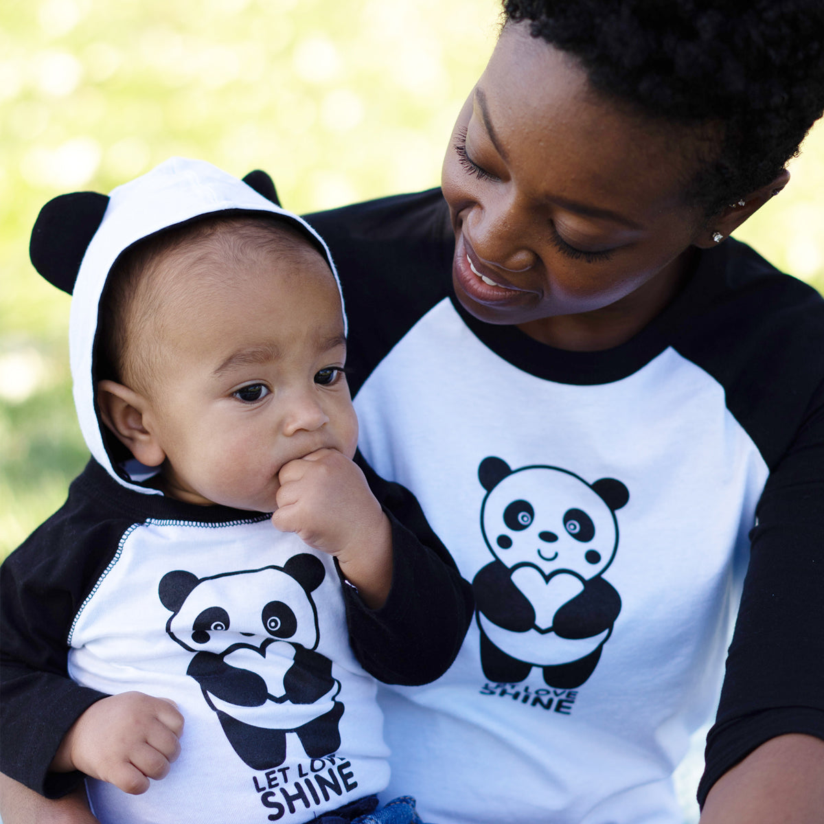 Hand Screen Printed Panda Long Sleeve Onesie with Ears Sewn on Hoodie
