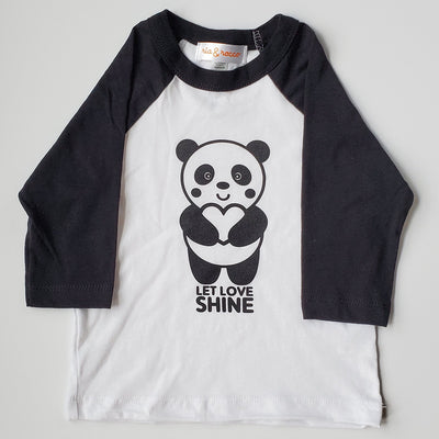 Hand Screen Printed Panda Let Love Shine Kids 3/4 Long Sleeve Baseball T-Shirt
