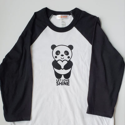 Hand Screen Printed Panda Let Love Shine Youth 3/4 Long Sleeve Baseball T-Shirt