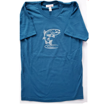 Hand Screen Printed Rainbow Trout Deep Blue Unisex/Mens Organic T-Shirt