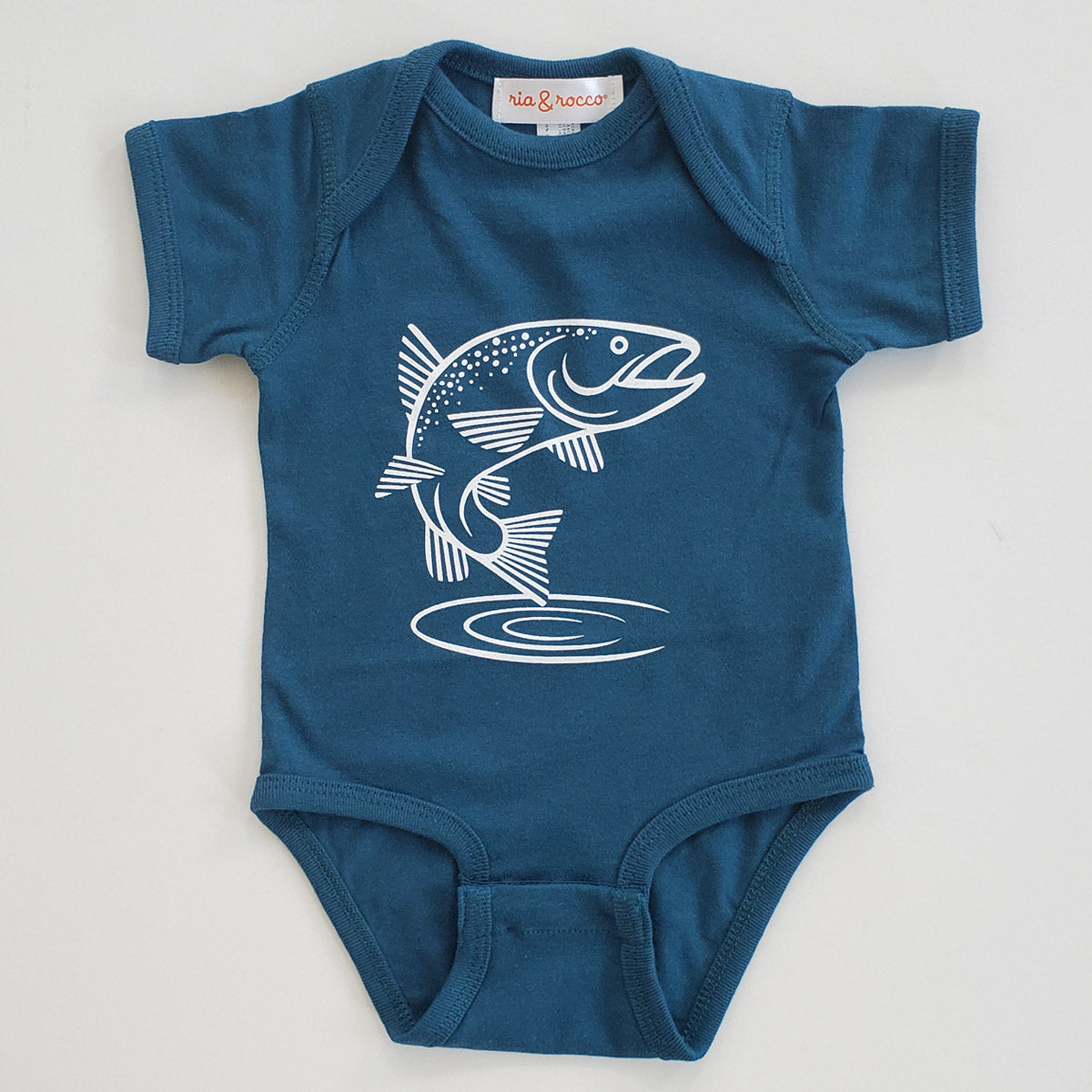 Hand Screen Printed Rainbow Trout Oceanside Baby Onesie