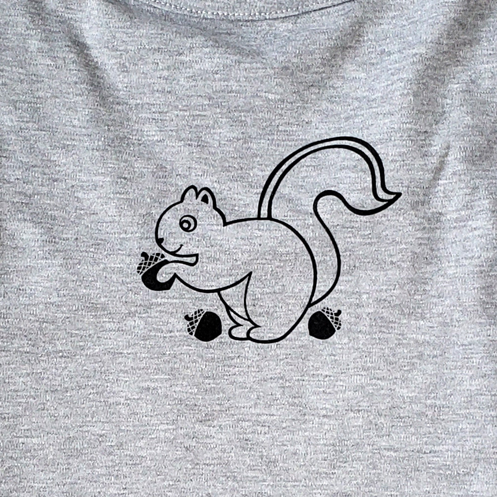 For Dogs - Hand Screen Printed Gray T-Shirt with Squirrel Artwork