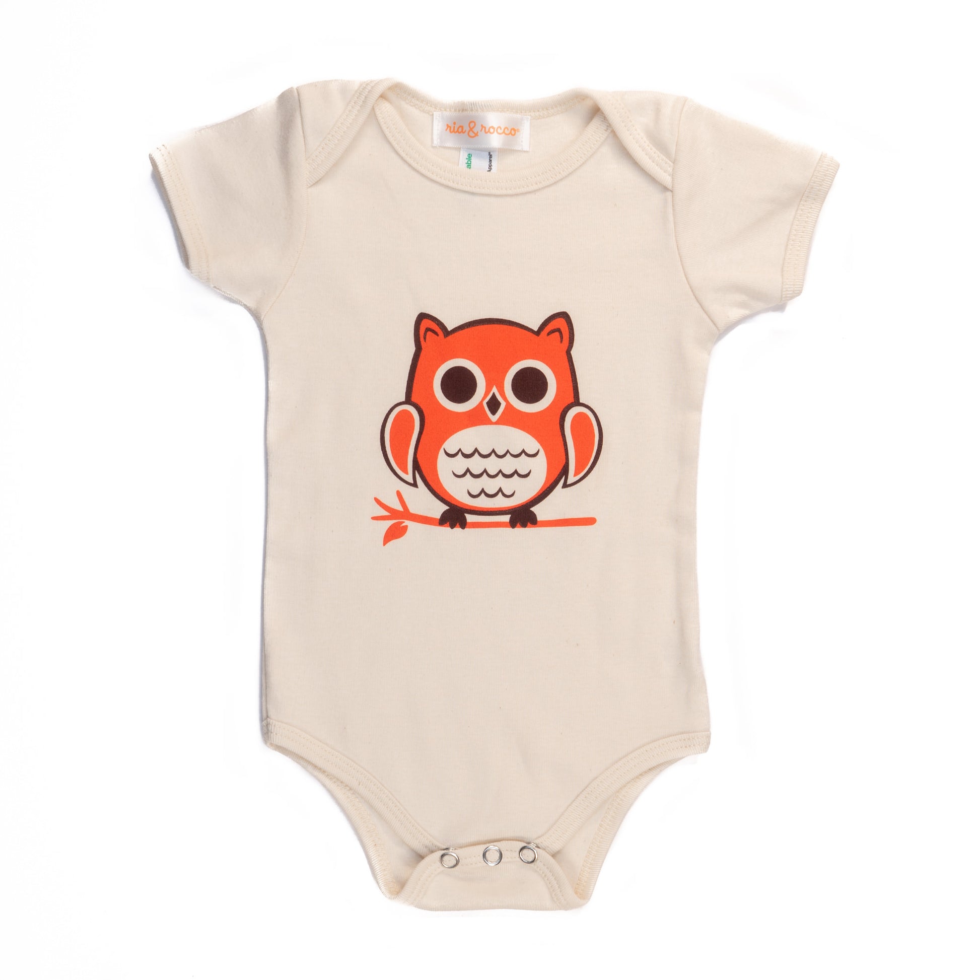 Hand Screen Printed Owl Sitting Cream Baby Organic Onesie