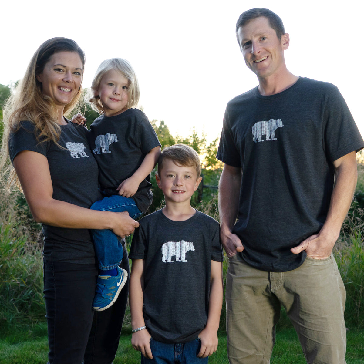 Hand Screen Printed Grizzly Bear with Pattern Dark Gray Heather Unisex/Mens T-Shirt