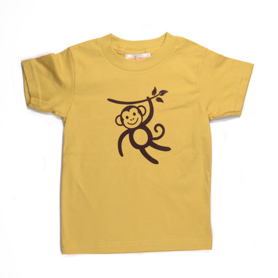Hand Screen Printed Monkey Swinging Mustard Kids Organic T-Shirt