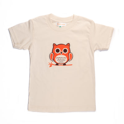 Hand Screen Printed Owl Sitting Cream Kids Organic T-Shirt