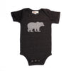 Hand Screen Printed Grizzly Bear with Pattern Dark Gray Heather Baby Onesie