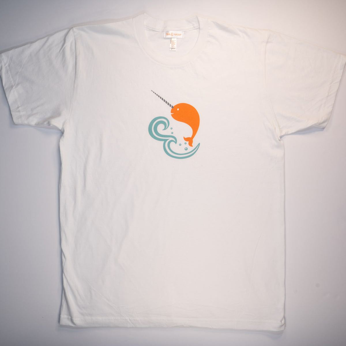 Hand Screen Printed Narwhal in Ocean Unisex/Mens T-Shirt