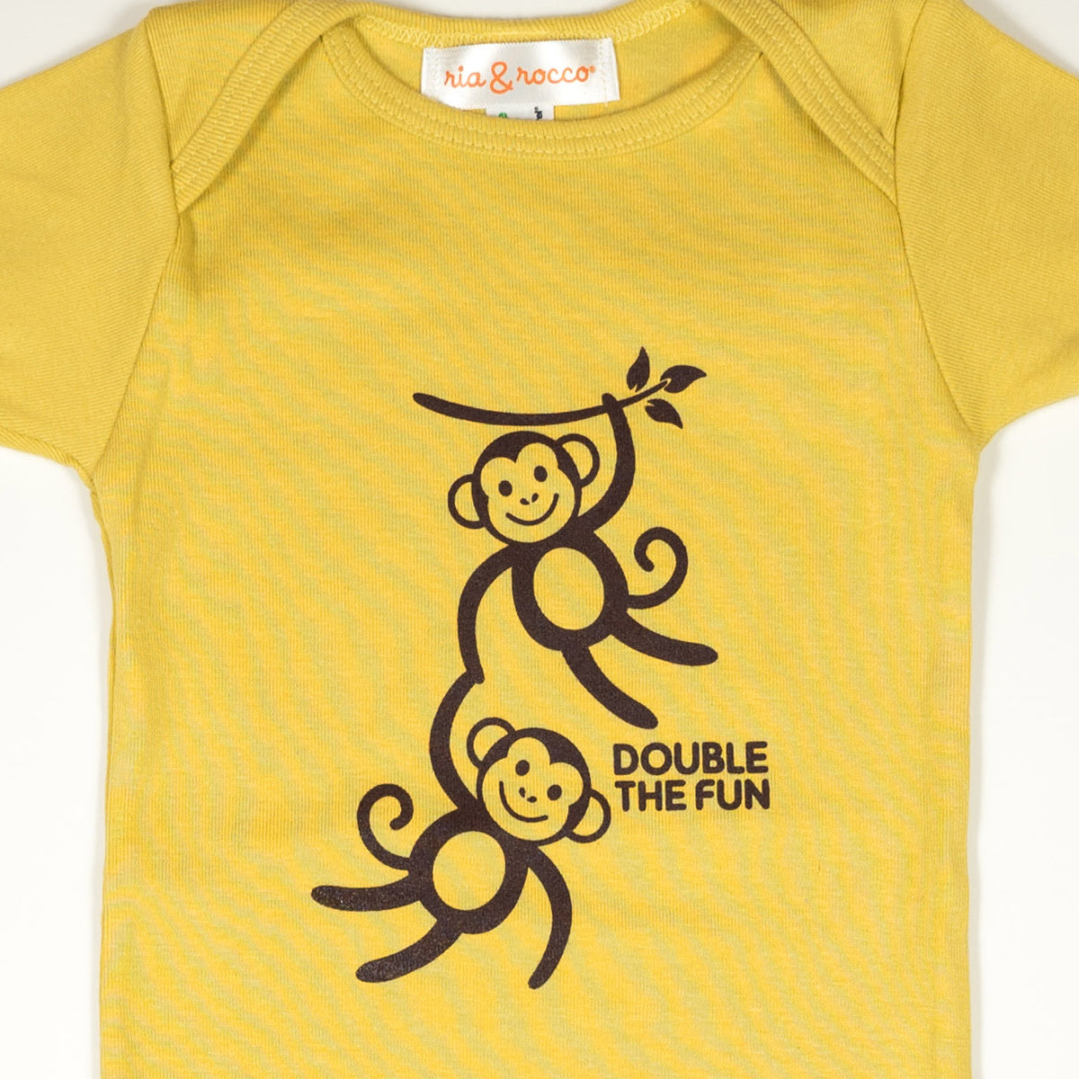Hand Screen Printed Monkeys Double the Fun Mustard Baby Organic Onesie