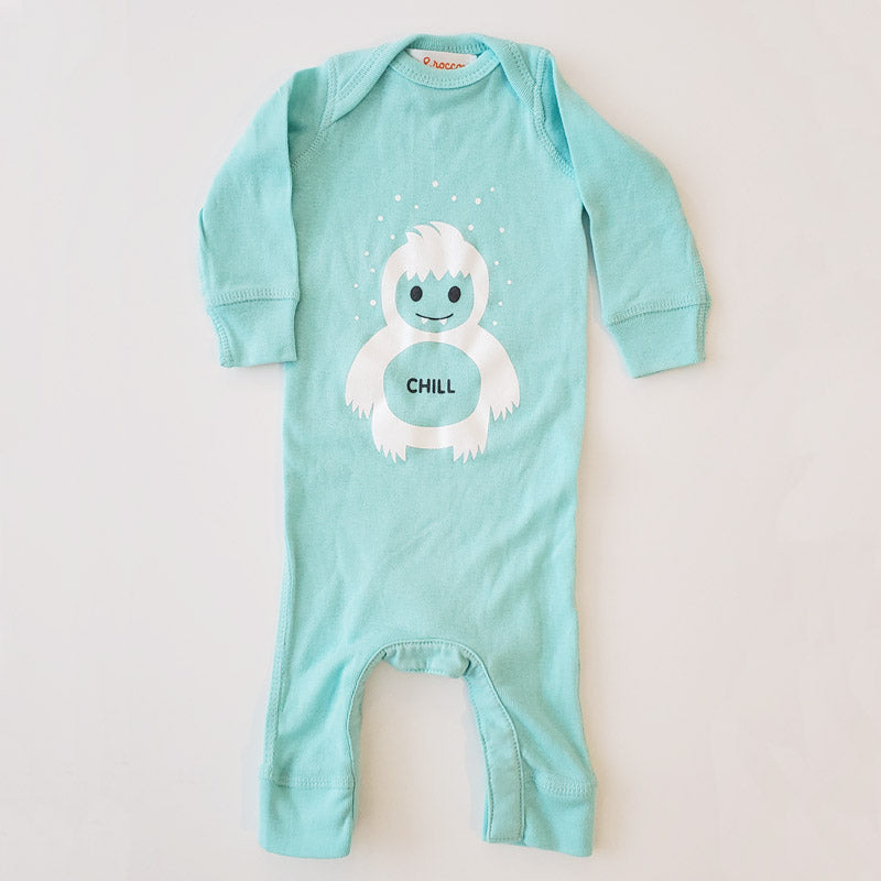 Hand Screen Printed Chill Yeti Baby Rib Long Sleeve Coverall
