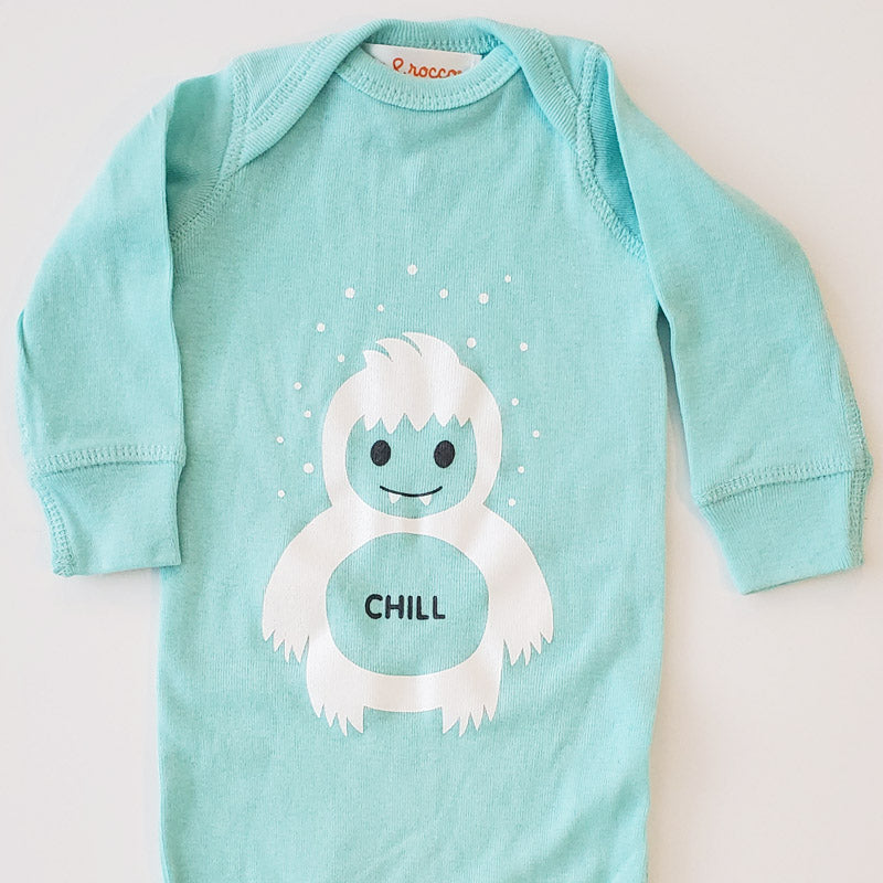 Hand Screen Printed Chill Yeti Baby Rib Long Sleeve Coverall