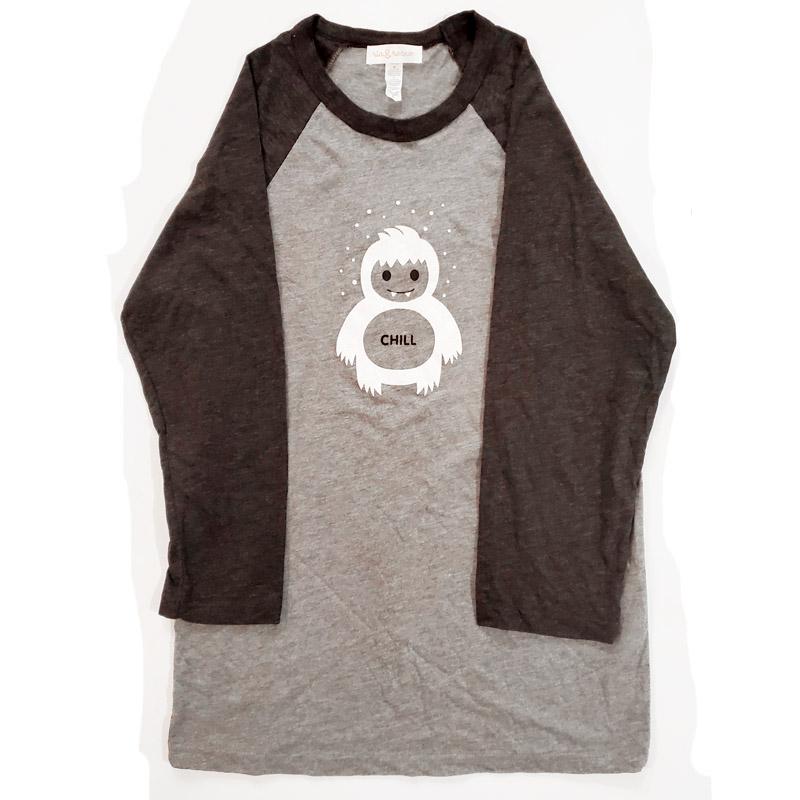 Hand Screen Printed Chill Yeti Unisex Adult Heather Dark Gray Long Sleeve Raglan T-Shirt