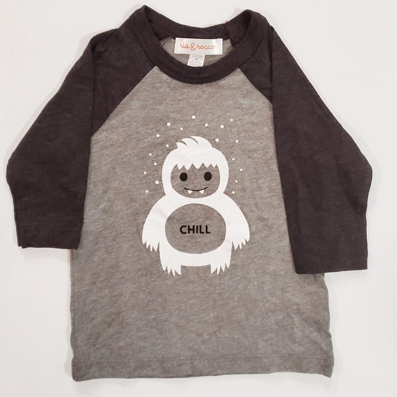 Hand Screen Printed Chill Yeti Youth Heather Dark Gray Long Sleeve Raglan T-Shirt